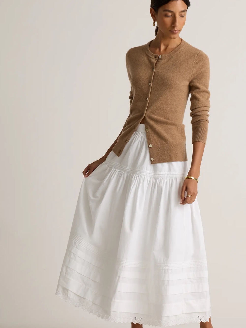 Quince Organic Cotton Poplin Pintuck Maxi Skirt White Medium Lined - Picture 7 of 14